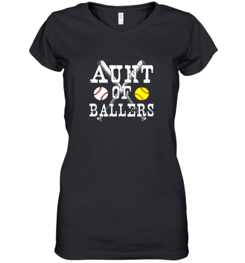 Vintage Aunt of Ballers Shirt Funny Baseball Softball Love Women's V-Neck T-Shirt
