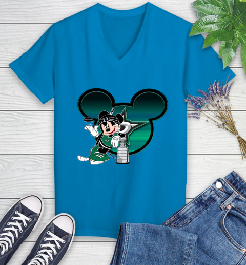 NHL Dallas Stars Stanley Cup Mickey Mouse Disney Hockey T Shirt Women's V-Neck T-Shirt 7