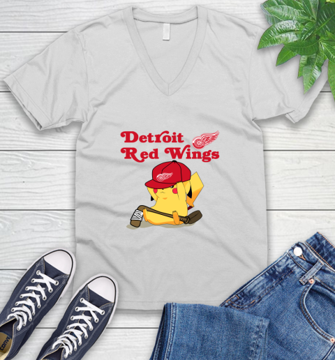 NHL Pikachu Hockey Sports Detroit Red Wings V-Neck T-Shirt