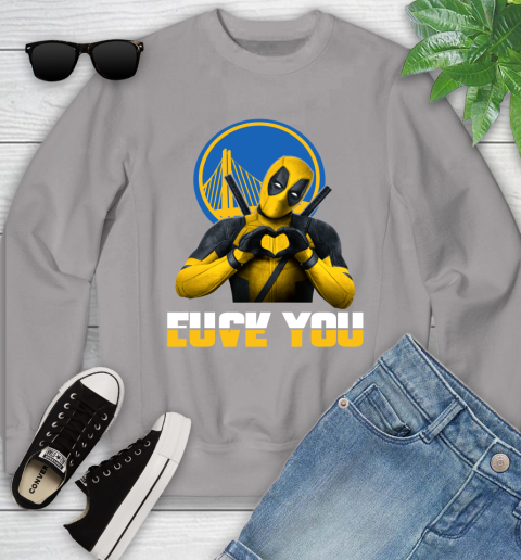 NBA Golden State Warriors Deadpool Love You Fuck You Basketball Sports Youth Sweatshirt 3