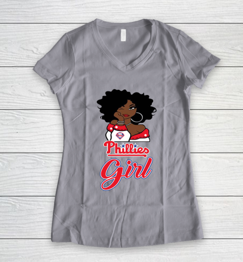 Philadelphia Philliess Girl MLB Women's V-Neck T-Shirt 4