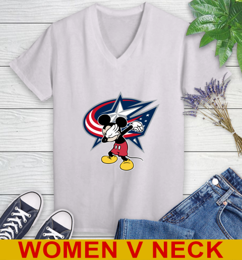 Columbus Blue Jackets NHL Hockey Dabbing Mickey Disney Sports Women's V-Neck T-Shirt