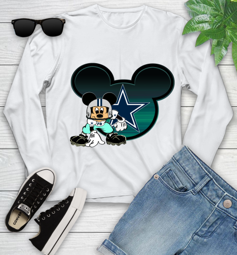 NFL Dallas Cowboys Mickey Mouse Disney Football T Shirt Youth Long Sleeve