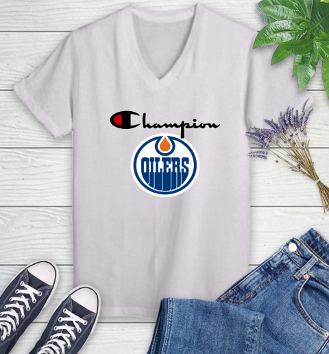 NHL Hockey Edmonton Oilers Champion Shirt Women's V-Neck T-Shirt