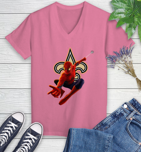 NFL Spider Man Avengers Endgame Football New Orleans Saints Women's V-Neck T-Shirt 13