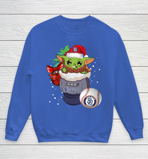 San Diego Padres Christmas Baby Yoda Star Wars Funny Happy MLB Youth Sweatshirt 8
