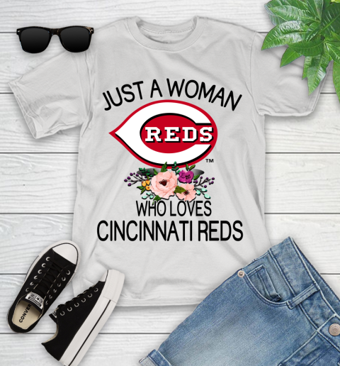 MLB Just A Woman Who Loves Cincinnati Reds Baseball Sports Youth T-Shirt