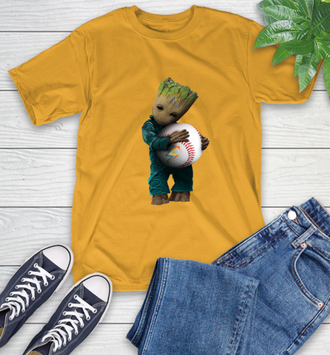 MLB Groot Guardians Of The Galaxy Baseball Sports Miami Marlins T-Shirt 3