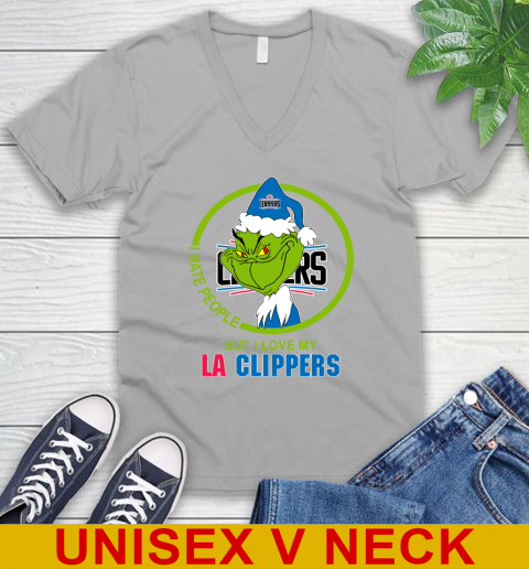 LA Clippers NBA Christmas Grinch I Hate People But I Love My Favorite Basketball Team V-Neck T-Shirt 4