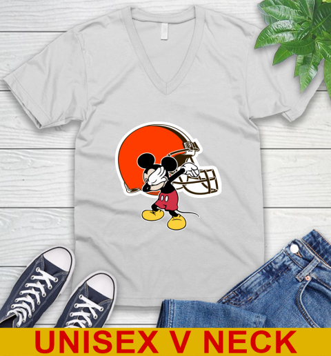 Cleveland Browns NFL Football Dabbing Mickey Disney Sports V-Neck T-Shirt