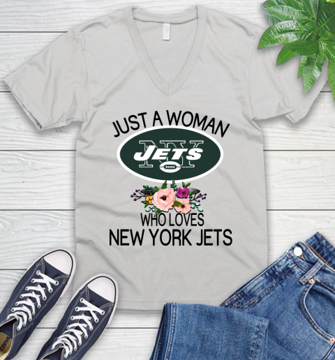NFL Just A Woman Who Loves New York Jets Football Sports V-Neck T-Shirt