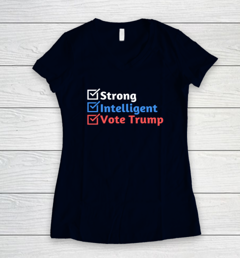 Strong Intelligent Women for Trump Girl MAGA Checklist Women's V-Neck T-Shirt 2