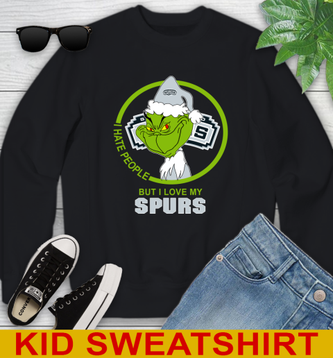 San Antonio Spurs NBA Christmas Grinch I Hate People But I Love My Favorite Basketball Team Youth Sweatshirt 2
