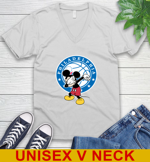 Philadelphia 76ers NBA Basketball Dabbing Mickey Disney Sports V-Neck T-Shirt