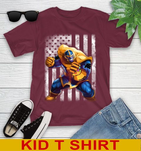 NFL Football Carolina Panthers Thanos Marvel American Flag Shirt Youth T-Shirt 5