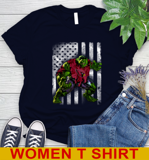 Arizona Cardinals Hulk Marvel Avengers NFL Football American Flag Women's T-Shirt 2
