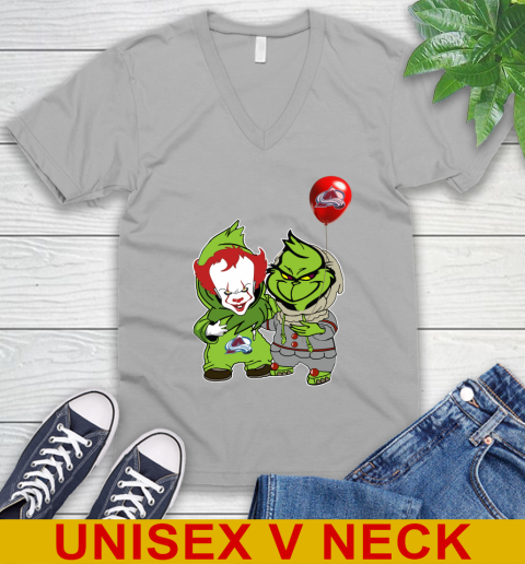 Colorado Avalanche Baby Pennywise Grinch Christmas NHL Hockey V-Neck T-Shirt 4