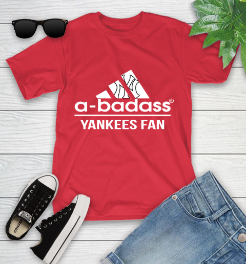MLB A Badass New York Yankees Fan Adidas Baseball Sports Youth T-Shirt 13