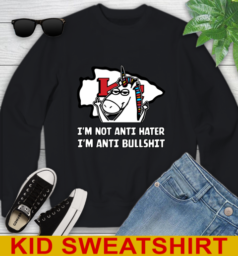 Kansas City Chiefs NFL Football Unicorn I'm Not Anti Hater I'm Anti Bullshit Youth Sweatshirt 2