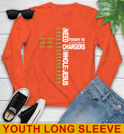 NFL All I Need Today Is A Little Bit Of Los Angeles Chargers Cross Shirt Youth Long Sleeve 3
