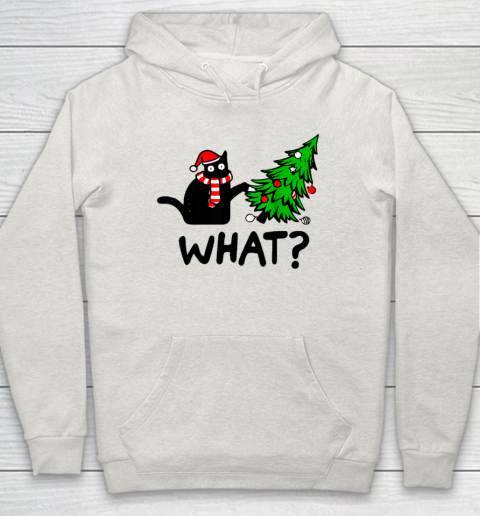 Funny Black Cat Gift Pushing Christmas Tree Over Cat What Hoodie 8