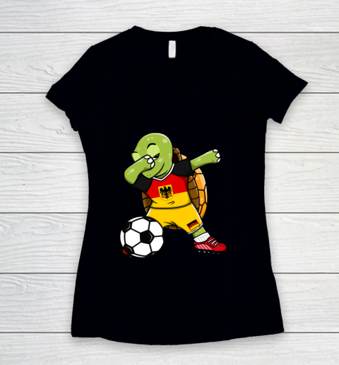 Dabbing Turtle Germany Soccer Fans Jersey German Football Women's V-Neck T-Shirt