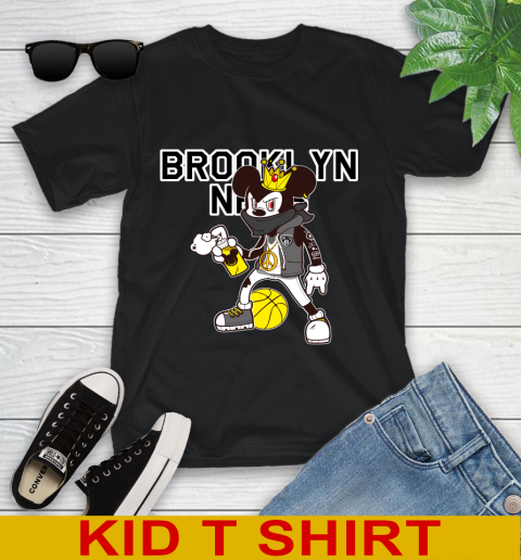 Brooklyn Nets NBA Basketball Mickey Peace Sign Sports Youth T-Shirt 2