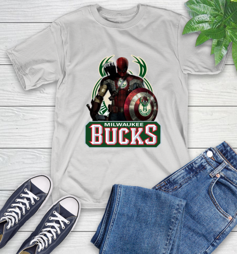Milwaukee Bucks NBA Basketball Captain America Thor Spider Man Hawkeye Avengers T-Shirt