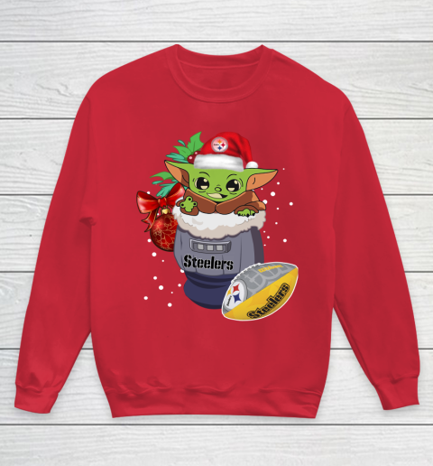 Pittsburgh Steelers Christmas Baby Yoda Star Wars Funny Happy NFL Youth Sweatshirt 9