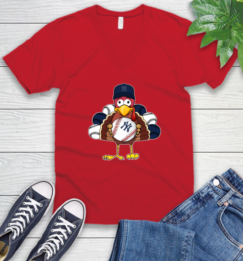 New York Yankees Turkey thanksgiving V-Neck T-Shirt 7