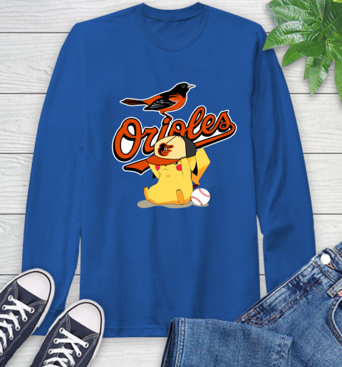 MLB Pikachu Baseball Sports Baltimore Orioles Long Sleeve T-Shirt 9