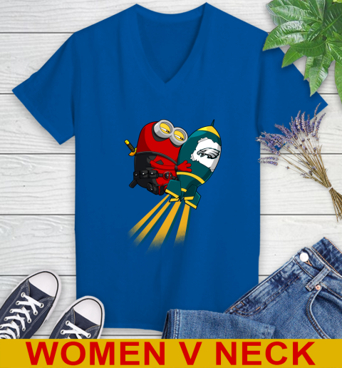 NFL Football Philadelphia Eagles Deadpool Minion Marvel Shirt Women's V-Neck T-Shirt 9