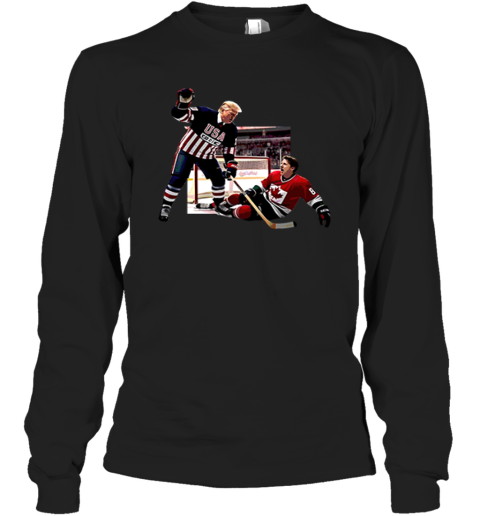 Trump Defeating Justin Trudeau Funny Hockey Long Sleeve T-Shirt