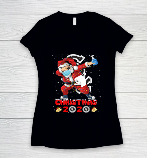 Chicago White Sox Funny Santa Claus Dabbing Christmas 2020 MLB Women's V-Neck T-Shirt