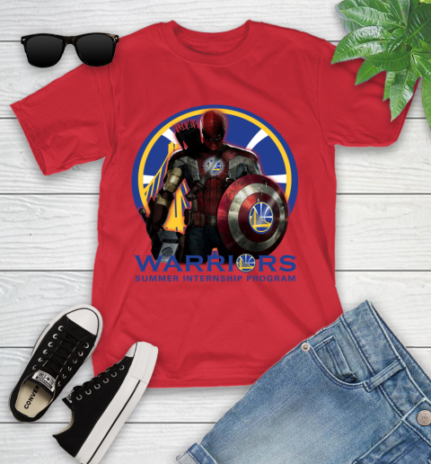 Golden State Warriors NBA Basketball Captain America Thor Spider Man Hawkeye Avengers Youth T-Shirt 10