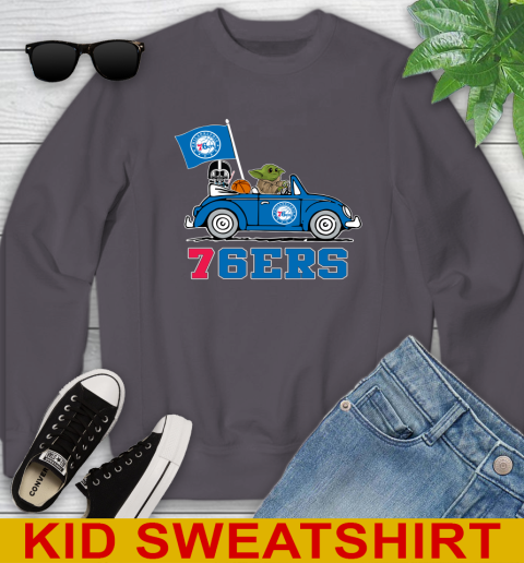 NBA Basketball Philadelphia 76ers Darth Vader Baby Yoda Driving Star Wars Shirt Youth Sweatshirt 6