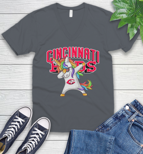Cincinnati Reds MLB Baseball Funny Unicorn Dabbing Sports V-Neck T-Shirt 6 Cincinnati Reds MLB Baseball Funny Unicorn Dabbing Sports V-Neck T-Shirt - Image 6