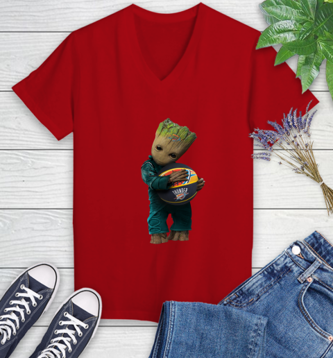 NBA Groot Guardians Of The Galaxy Basketball Sports Oklahoma City Thunder Women's V-Neck T-Shirt 12