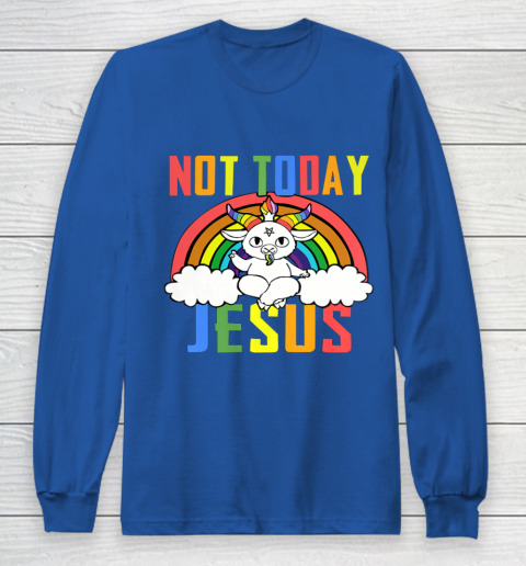 Unicorn Rainbow Not Today Jesus Premium Long Sleeve T-Shirt 9