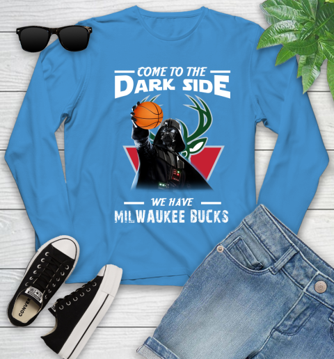 NBA Come To The Dark Side We Have Milwaukee Bucks Star Wars Darth Vader Basketball Youth Long Sleeve 8