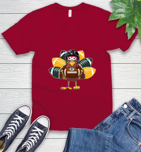 Green Bay Packers Turkey Thanksgiving Day V-Neck T-Shirt 8