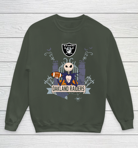 NFL Oakland Raiders Football Jack Skellington Halloween Youth Sweatshirt 8