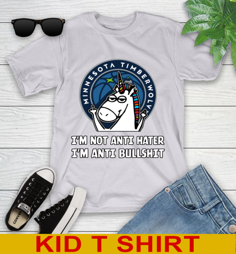 Minnesota Timberwolves NBA Basketball Unicorn I'm Not Anti Hater I'm Anti Bullshit Youth T-Shirt 5