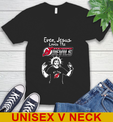 New Jersey Devils NHL Hockey Even Jesus Loves The Devils Shirt V-Neck T-Shirt