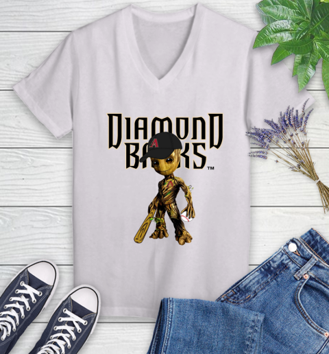 MLB Arizona Diamondbacks Groot Guardians Of The Galaxy Baseball Women's V-Neck T-Shirt