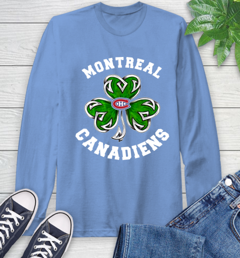 NHL Montreal Canadiens Three Leaf Clover St Patrick's Day Hockey Sports Long Sleeve T-Shirt 12