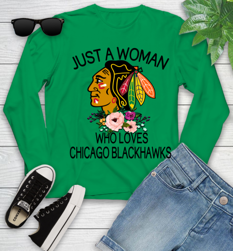 NHL Just A Woman Who Loves Chicago Blackhawks Hockey Sports Youth Long Sleeve 4