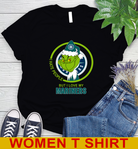 Seattle Mariners MLB Christmas Grinch I Hate People But I Love My Favorite Baseball Team Women's T-Shirt 2