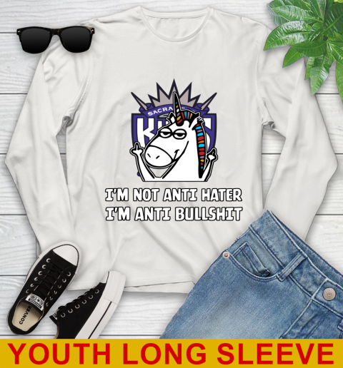 Sacramento Kings NBA Basketball Unicorn I'm Not Anti Hater I'm Anti Bullshit Youth Long Sleeve 12
