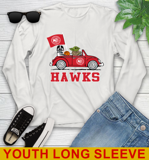 NBA Basketball Atlanta Hawks Darth Vader Baby Yoda Driving Star Wars Shirt Youth Long Sleeve 12